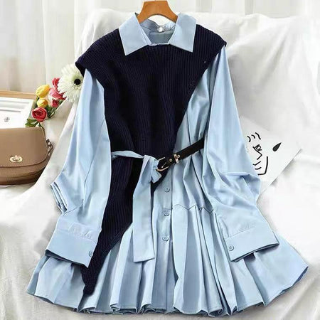 Blue - Houston Belted Dress