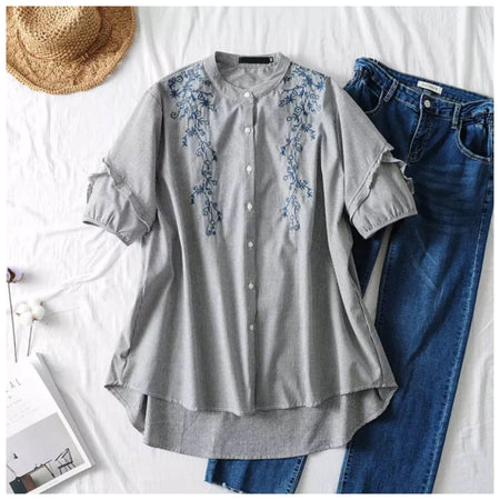 Black - Becky Embroidered Hi-Lo Tops