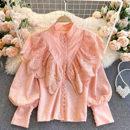 Peach - Silvia Eyelet Luxury Blouse