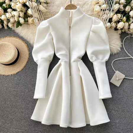 White - Laura Puffed Sleeve Dress