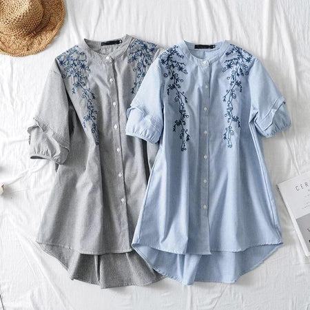 Blue - Becky Embroidered Hi-Lo Tops