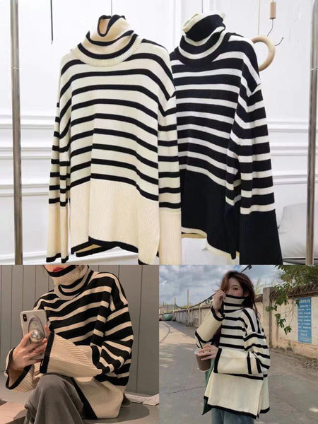 Beige - Lulu Striped Sweaters