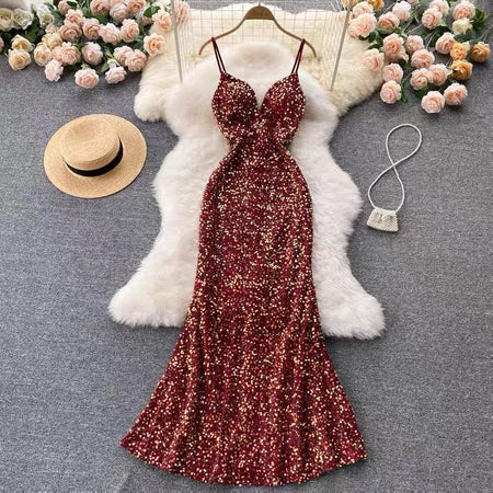 Maroon - Amy Sequined Dress