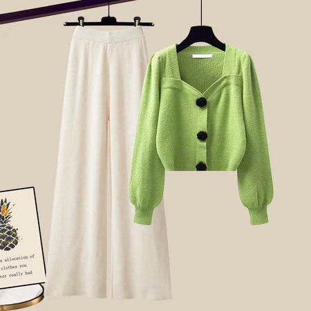 Code 1 - Green Top White Pants - Jolene Woolen Coord Set