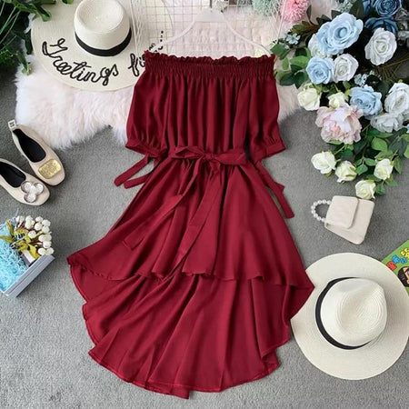 Maroon - Galore Offshoulder Dress