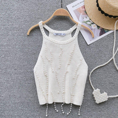 White - Lucas Pearl Detailed Summer Top