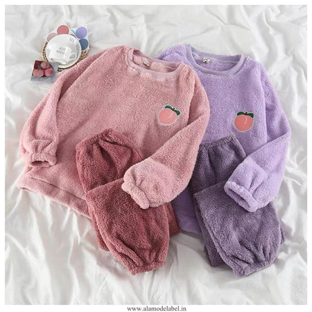 Peach Fuzzy Nightset - Alamode By Akanksha