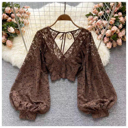 Brown - Silvia Luxury Lace Blouse