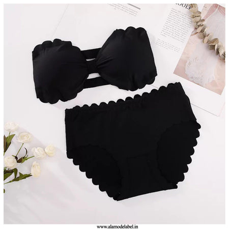 Black - Luxury Scalloped Lingerie Set