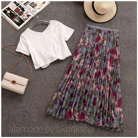 White top and Skirt Set - Floral Glam Coords