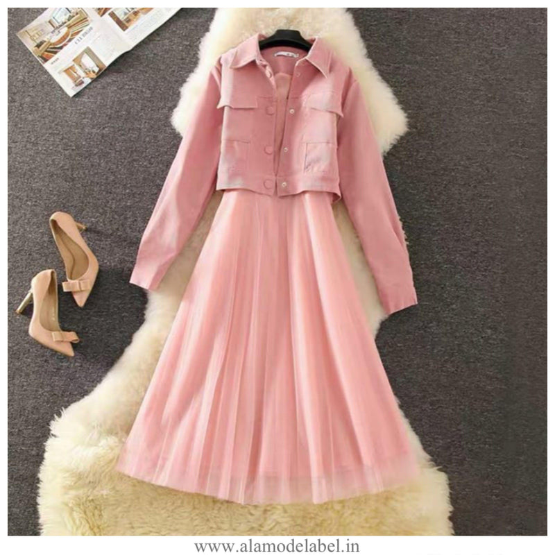 Monilo Set of Mesh Dress with Jacket - Alamode By Akanksha