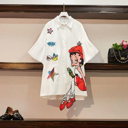 White - Cartoon Funky Shirt Dress