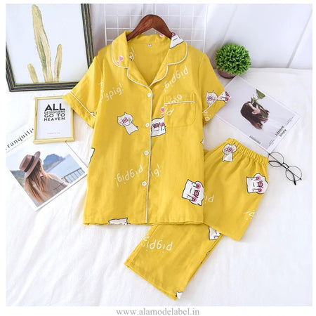 Bella Cotton Nightsuit - Full Pyjama Set - Alamode By Akanksha