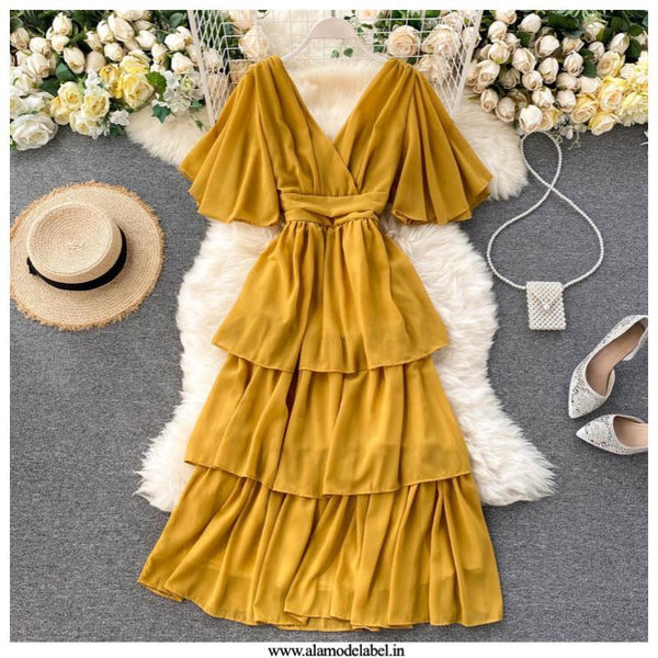Taurel Flutter Sleeve Dress - Alamode By Akanksha