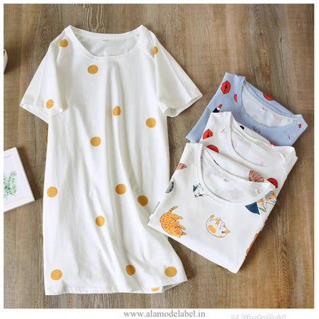 Yellow Polka Print - Silvesta Cotton Nightdress