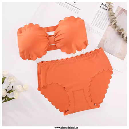 Orange - Luxury Scalloped Lingerie Set