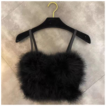 Black - Faux Fur Bustier Tops