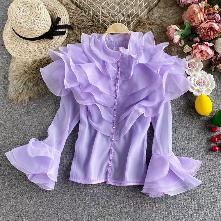 トップス andequal piping bulky frill blouse Andequal piping bulky frill blouse