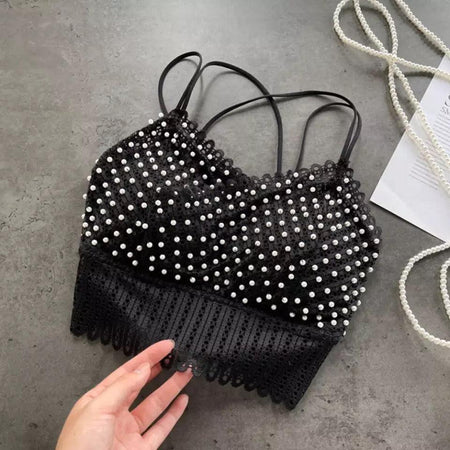 Black - Peffy Pearled Tops