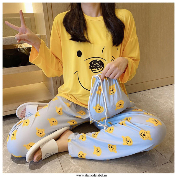 Iris Set of Cotton Nightsuit with Bag - Alamode By Akanksha