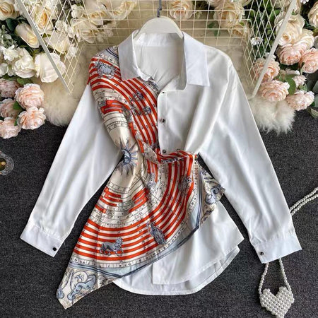 White with Orange - Cecilia Statement Blouse