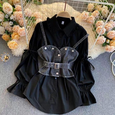 Black - Tarly Blouse with Corset