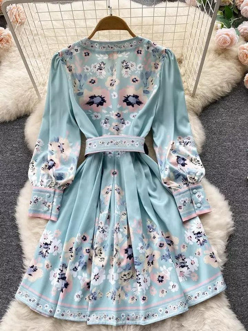 Evord Vintage Dress In Blue