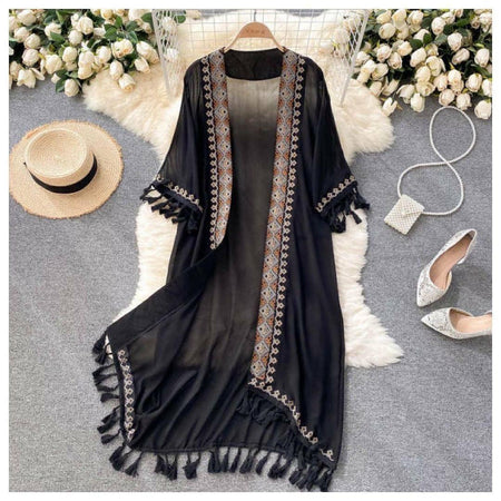 Black - Sula Tasseled Cape