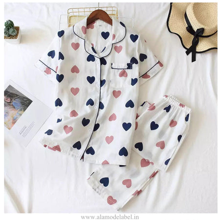 Bella Cotton Nightsuit - Full Pyjama Set - Alamode By Akanksha