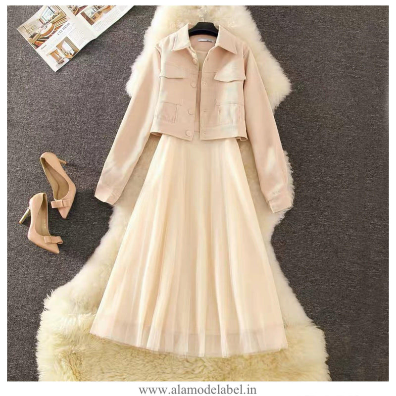 Monilo Set of Mesh Dress with Jacket - Alamode By Akanksha
