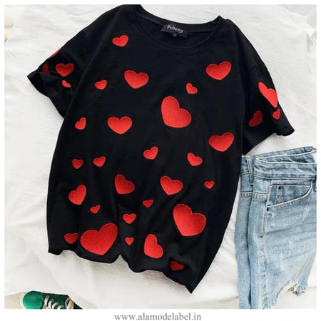Black - Summery Hearts Tee
