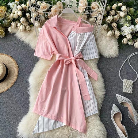 Pink - Two Tone Shirt Dress