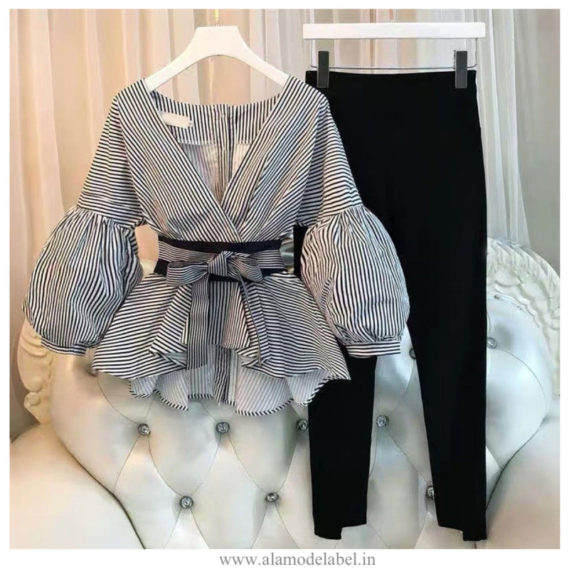 Luxury Bubble Sleeve Top with Pants - Alamode By Akanksha