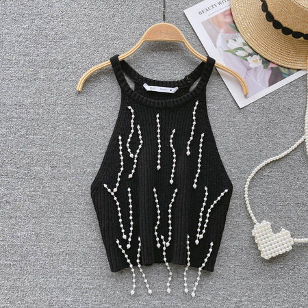 Black - Lucas Pearl Detailed Summer Top
