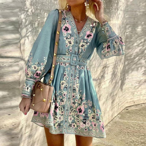 Evord Vintage Dress In Blue