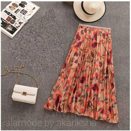 Orange - Floral Glam Skirt